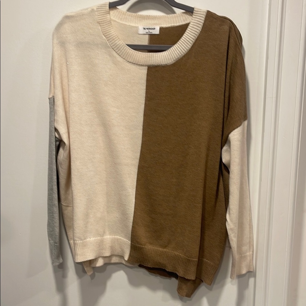 The Workshop Cream and Brown Crew Neck Sweater
